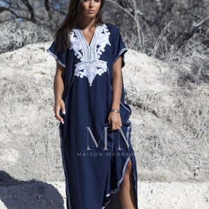 MM OriginalRobe caftan caftan bleu marine et argent bohème Marrakech, robe de plage, tenues de plage, tenues de villégiature, lounge, grandes tailles, cadeaux pour elle image 3