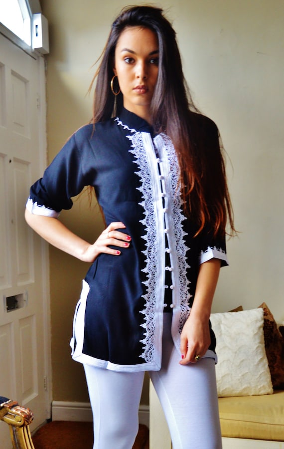 Spring Dress Navy Blue and White Moroccan Tunic-holiday wear, casual wear, mother's day, stay home clothing, Spring tunics, gifts,Ramadan