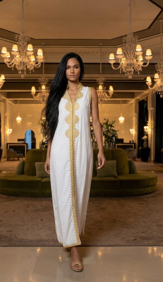 White Kaftan Moroccan Dress Non Sleeve Caftan-Kenza, resort wear, beach wedding, dress, stayhome wear, holiday kaftanGifts for her