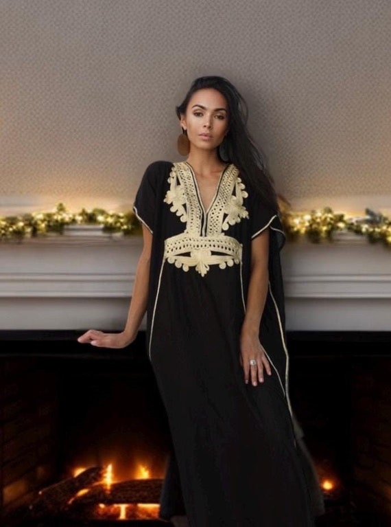 Etsy's Pick Gift-Christmas Dress-MM Original Black Gold Marrakech Kaftan Caftan-home dress,holiday dress,party dress,gift for her,Eid,Eid