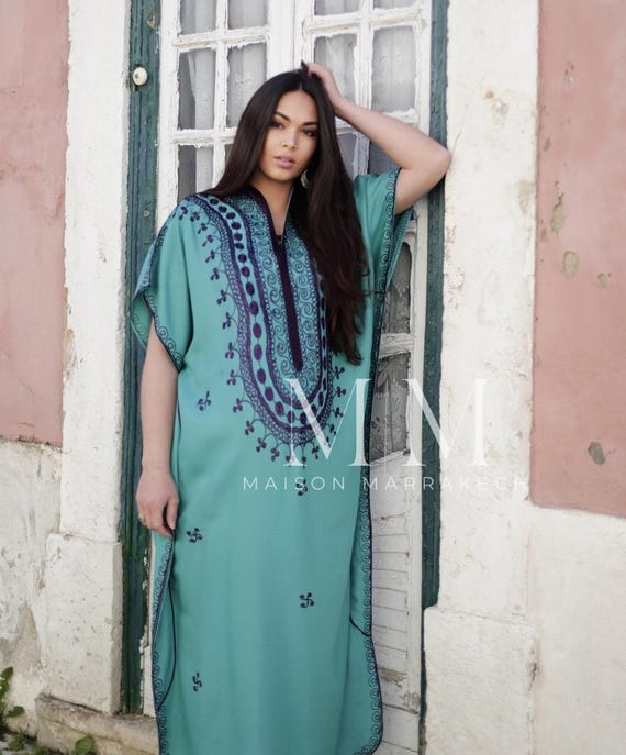 Spring Summer Turquoise Blue Caftan Kaftan Berber -Lounge wear,resort kaftan,home dress,baby shower gifts,maternity kaftan,cosy dress,Eid