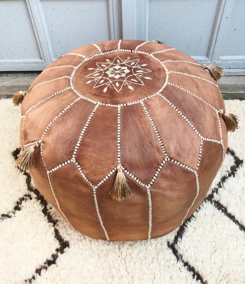 Tan Brown Moroccan Leather Pouf