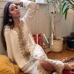 Summer Kaftan White &Beige Caftan Maxi Dress- Karima-loungewear, maternity Gifts, dress, beach kaftan,Gifts for her,Home dress,summer dress