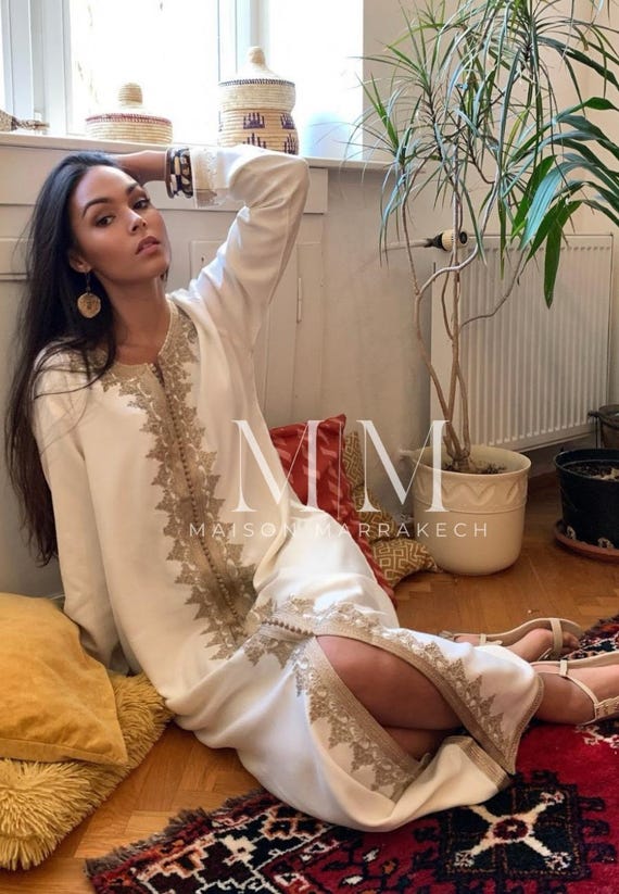 Summer Kaftan White &Beige Caftan Maxi Dress- Karima-loungewear, maternity Gifts, dress, beach kaftan,Gifts for her,Home dress,summer dress