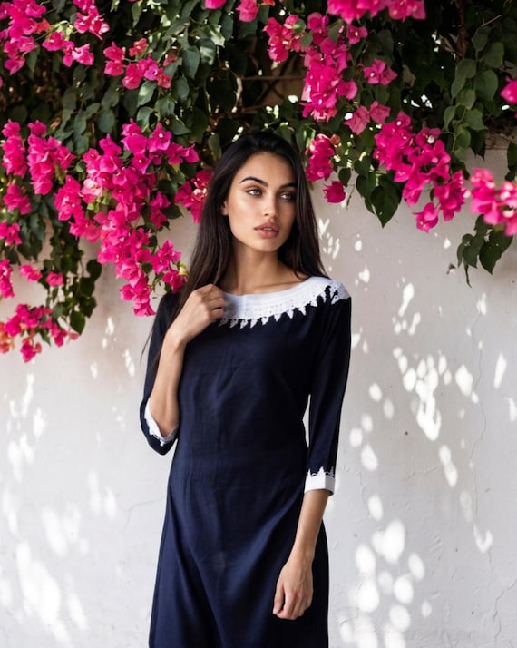 Tunic dress Black Resort Moroccan Dress -Reina birthday gift, Resort wear, party dress,casual dress,embroidered dress,gift for her
