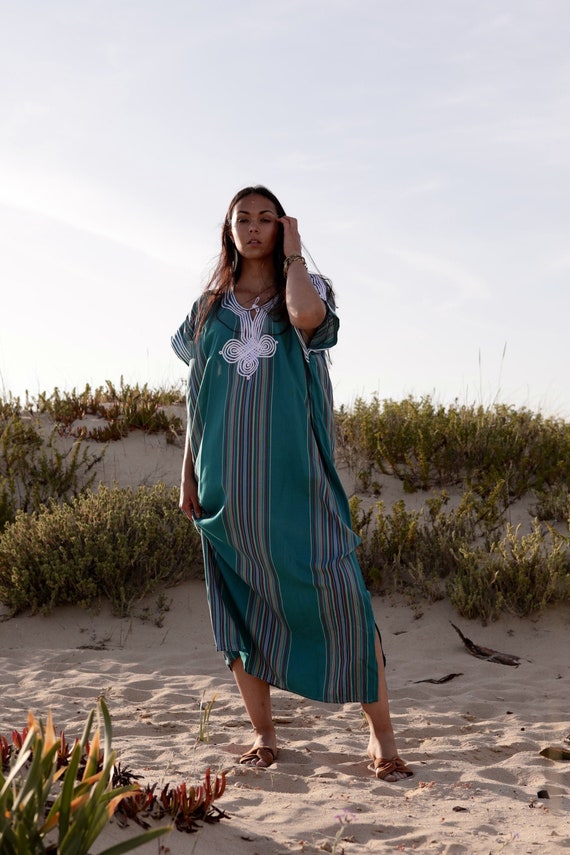 Summer Kaftan, Resort Caftan Bedouin - Turquoise blue- loungewear, beachwear, beach cover ups, resort wear, gift  her, beach kaftan,