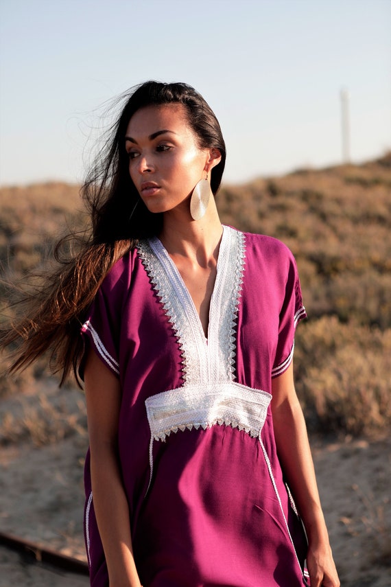 PREORDER-Spring Kaftan Dress PINK PLUM Marine Resort Caftan-beach cover ups, resortwear,loungewear,maxi dress,vacation,holiday, gifts