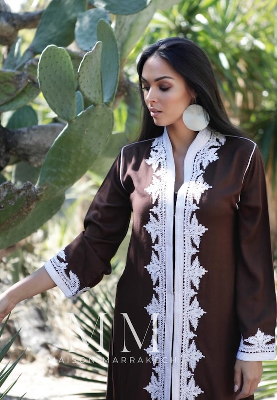 Autumn Kaftan Trendy Finds Clothing Brown & White kaftan Maxi Dress- Karima-loungewear, home dress,beach kaftan,gift for her