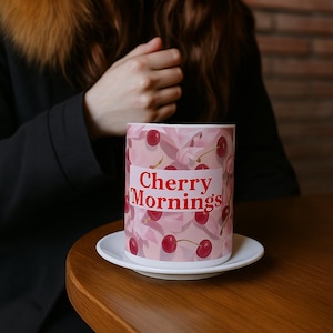 Cherry Coquette Mug, Gift for Her in holiday, Aesthetic mug for lovers, Cute Ceramic Coffee Cup, Cherry Lover Gift, Cherry Print Tea Mug,