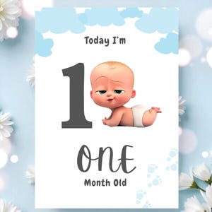Cartes d'étape imprimables bébé garçon pendant 12 mois, cartes bébé garçon, modèles modifiables thème bleu, conception modifiable de 5 x 7 po, téléchargement numérique