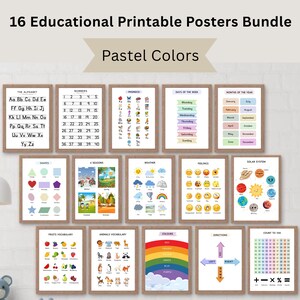 16 Educational Posters for Homeschool & Montessori, Neutral Boho Kids Nursery, Toddler Playroom Preschool Wall Art Prints, Learning Charts