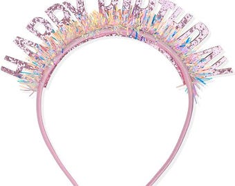 Verjaardagstiara, verjaardagshoofdband voor dames en meisjes, verjaardagsversieringen en cadeaus - roze