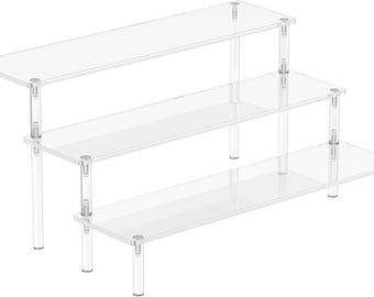 Suportes de acrílico para exibição, organizador de perfumes de 3 níveis, suporte transparente para cupcakes, prateleiras grandes para figuras, prateleiras para sobremesas para festas.