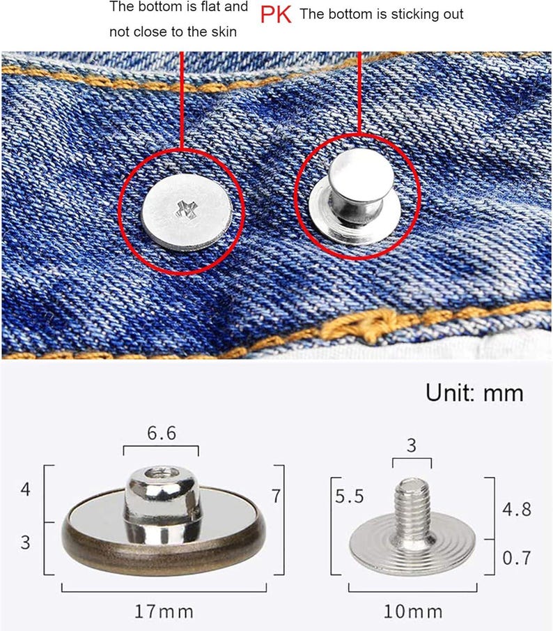 Button Fabric Rivet 12 Pcs Button for Sewing Metal Jeans,no-sew Nailess Removable Metal ...