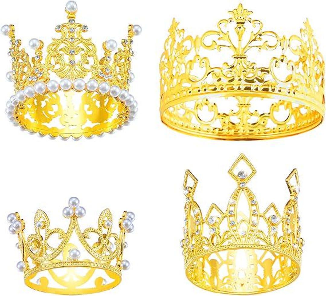 4 Pcs Crown Cake Topper Mini Crown for Flower Bouquets Birthday Tiara ...
