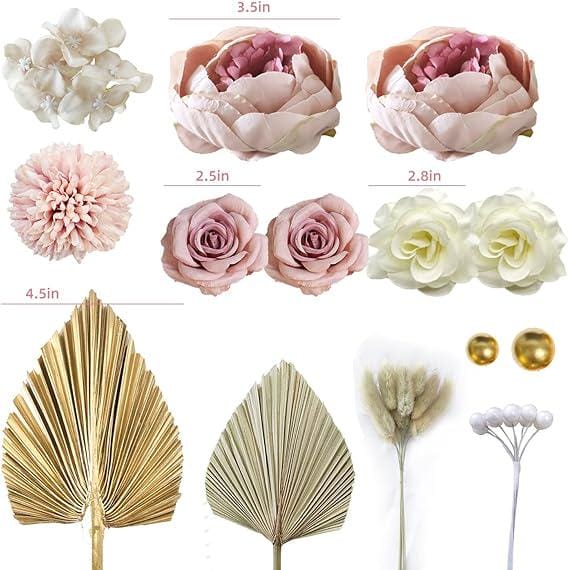 28 Pezzi Decorazioni per Torte Kit, Boho Decorazioni Torte Compleanno Torta Topper con Rose Foglie di Palma Torta Scenografica per Compleanni, Matrimoni, Baby Shower, Feste di Famiglia, Anniversario