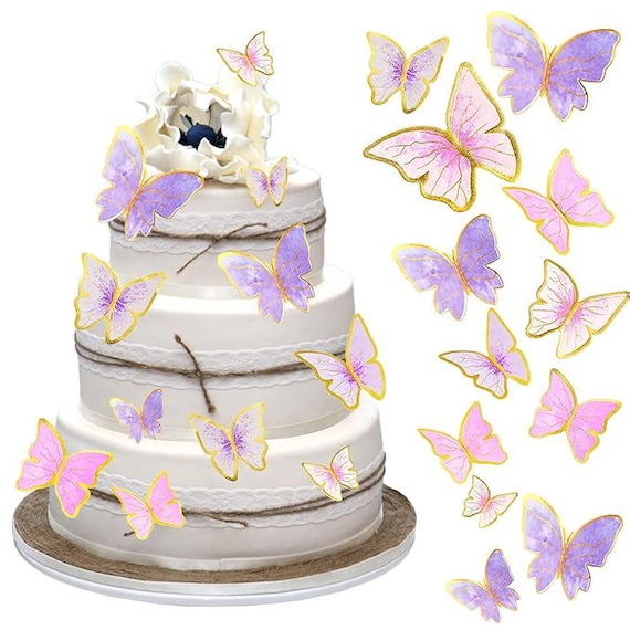 17 pezzi di decorazioni per torte con farfalle rosa, topper per torta in metallo dorato, mix di perline bianche per fornure per feste di matrimonio di compleanno per ragazze e donne
