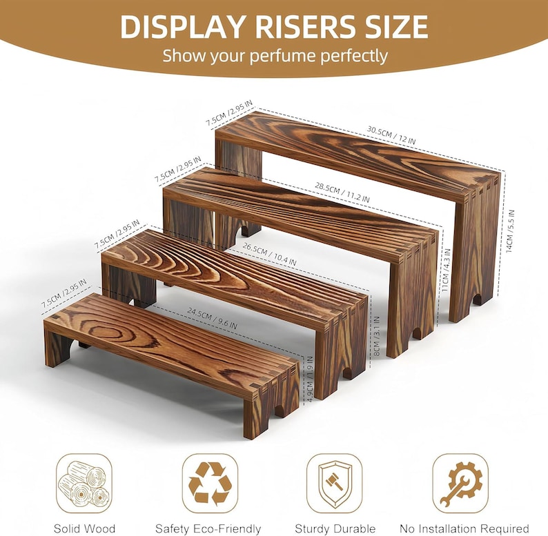 Vendor Risers Large 2 Set Wooden Tiered Display Stands 4 Tier Stackable Pine Wood ...