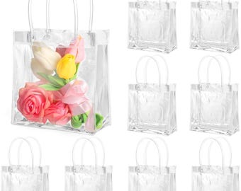 20 stuks doorzichtige cadeauzakjes van 6,3 x 5,9 x 2,8 inch met handvat, herbruikbare plastic kleine cadeauzakjes voor Valentijnsdag Feestartikelen bruiloft verjaardag