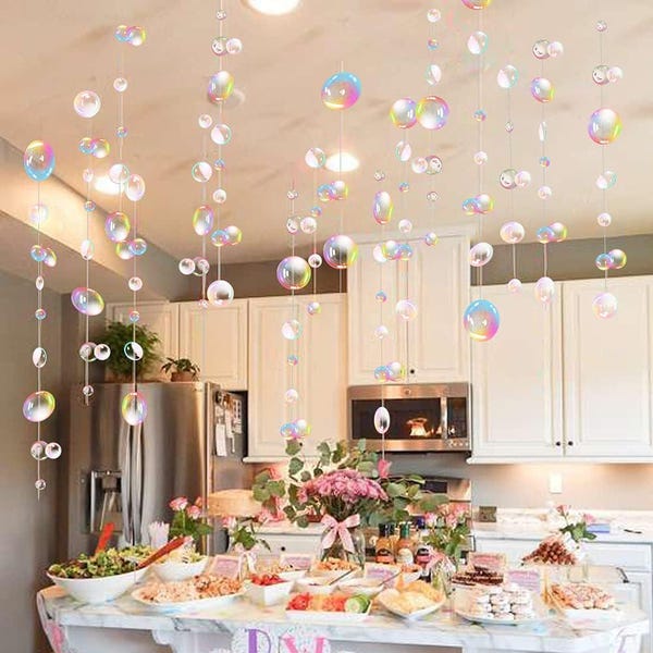 Transparent Bubble Garlands Mermaid Party Decoration Colored Flat Cutouts Hanging Streamer for Birthday Baptism Wedding Ocean Wall Decal