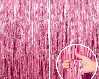 2 Pack Pink Backdrop Party Decorations Tinsel Curtain Party Backdrop Foil Fringe Birthday Decorations Photo Booth Streamer Backdrop Pink