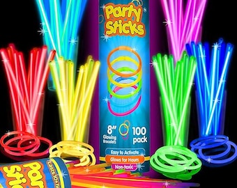 Glow Sticks Party Supplies 100pk - 8 Inch Glow in the Dark Light Up Sticks Party Favors Glow Decorations, Neon Party Glow Necklaces and Glow