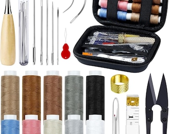 Upholstery Repair Sewing Kit, Heavy Duty Sewing Kit with Sewing Awl, Seam Ripper, Leather Hand Sewing/Stitching Needles, Sewing Thread