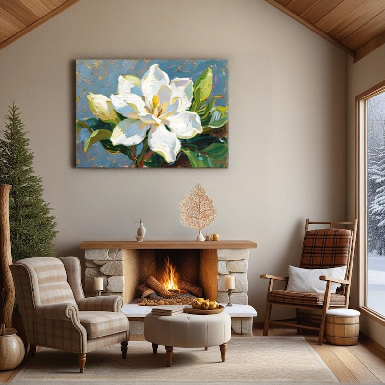 Hand-painted Magnolia Oil Painting on Canvas: Floral Wall Art - Etsy