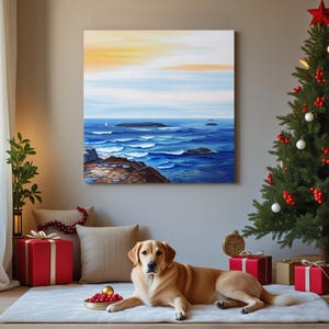 Hand-Painted Abstract Ocean Canvas Art: Coastal Wave Painting