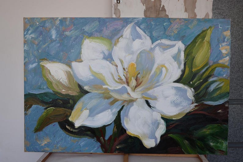 Hand-painted Magnolia Oil Painting on Canvas: Floral Wall Art - Etsy