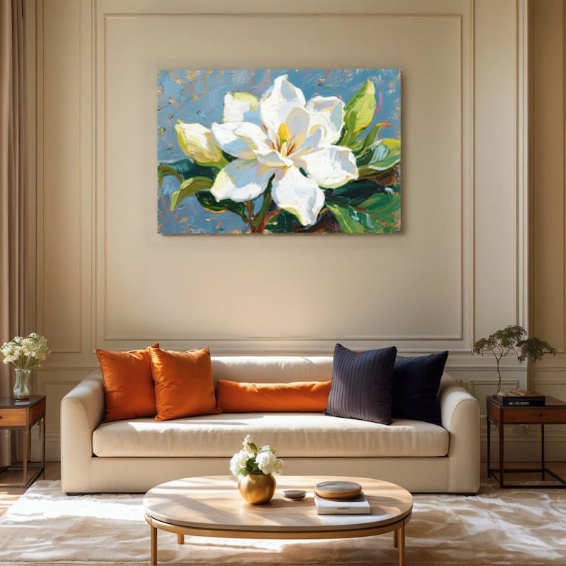 Hand-painted Magnolia Oil Painting on Canvas: Floral Wall Art - Etsy