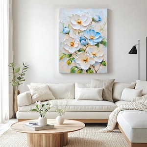 Original Flower Oil Painting, Abstract Texture Floral Art, Large Custom art, Floral Canvas Art, Minimalist oil painting, Living Room Decor