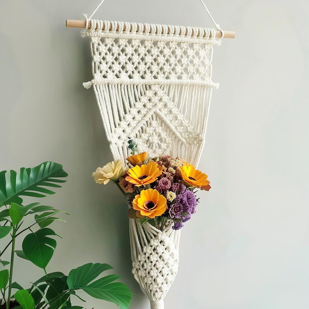 handmade macrame plant hanger, Boho Hanging Plant Basket, macrame wall hanging, student dorm macrame decor, plant hangers,  boho room decor