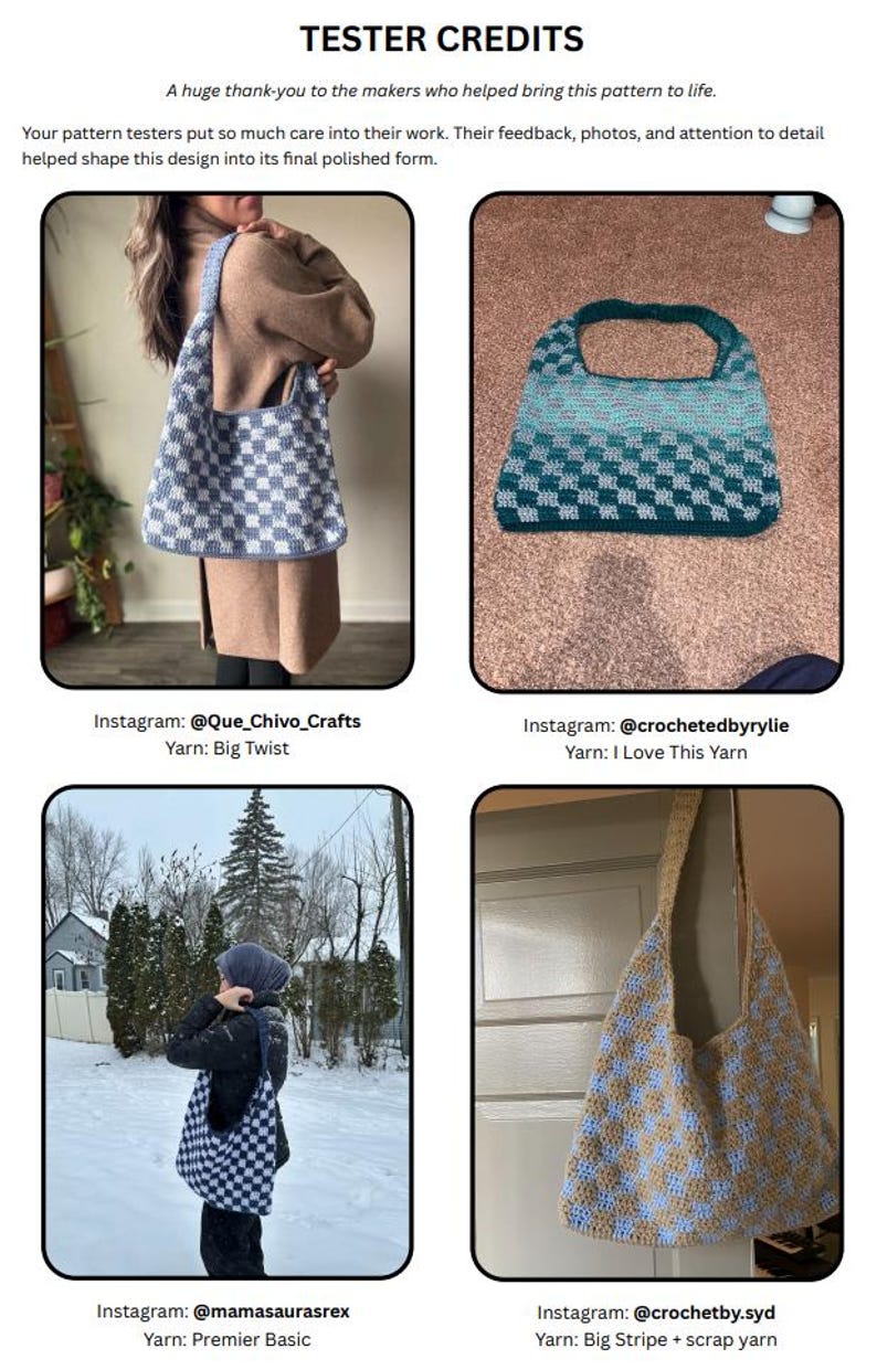 Peut inclure: Plusieurs sacs fourre-tout crochet&eacute;s sont pr&eacute;sent&eacute;s, avec diverses couleurs et motifs. Un sac pr&eacute;sente un motif &agrave; carreaux bleu et blanc, un autre un d&eacute;grad&eacute; de turquoise, et un troisi&egrave;me un motif &agrave; carreaux beige et bleu. Les sacs sont faits &agrave; la main.