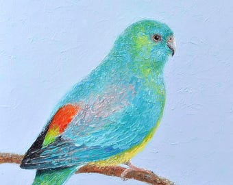 Australian Bird Original Oil Painting, Red Rumped Parrot, native bird wildlife art