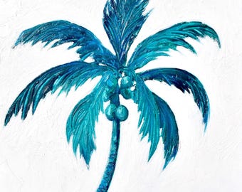 Coconut Palm Tree Oil Painting, Original framed tropical wall decor, beach art