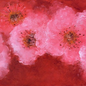 Pink blossom flowers oil painting, Sakura flowers, Japanese Cherry blossom floral art, Mother's Day gift by Jan Matson