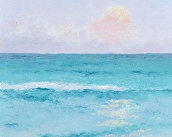 Ocean Surf Seascape Oil Painting, Original Beach Art for Coastal Decor, turquoise wall art