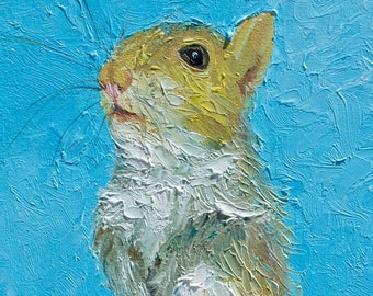 Squirrel oil painting, FRAMED, nursery painting, cute animal art by Jan Matson