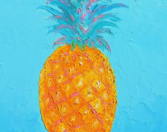 Tropical Pineapple, Framed fruit painting, food art, kitchen painting, Australian artist, by Jan Matson