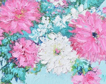 Chrysanthemums Oil Painting Original, Floral Wall Art, framed gift size flower painting for Mother's Day.