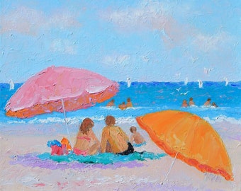 Beach Painting, Beach Decor, Beach umbrellas, Tropical decor, ocean seascape painting, coastal decor, Australian artist, Jan Matson