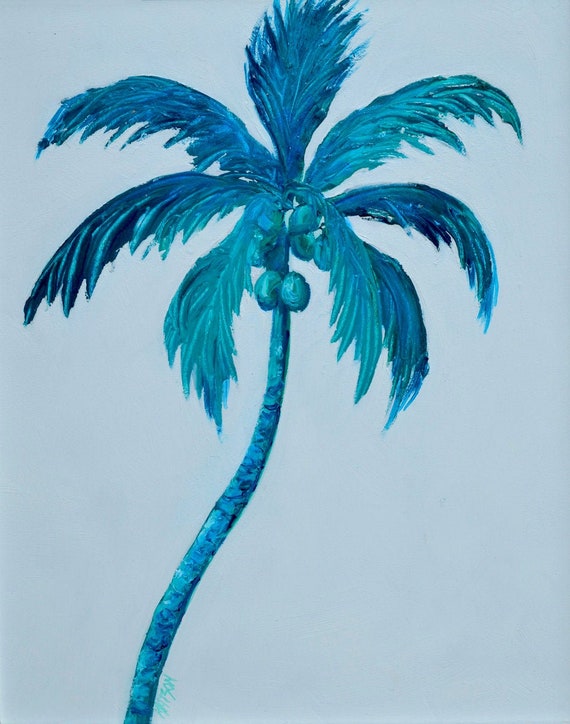 Pintura de palmeras de coco enmarcada pintura tropical | Etsy