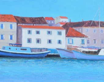 Trogir harbour Croatia oil painting, Croatia, Dalmatian Coast, Australian artist, Jan Matson