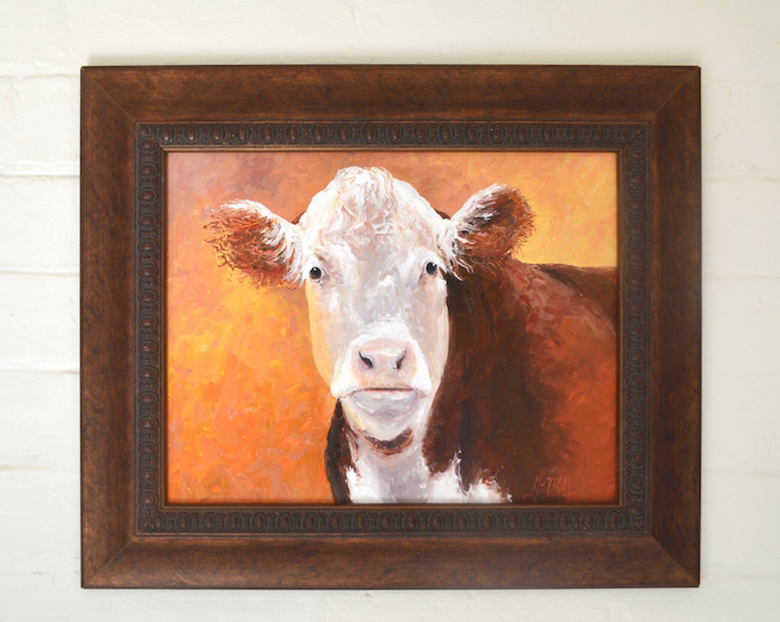 Hereford Cow oil painting FRAMED Animal Art cattle art Etsy