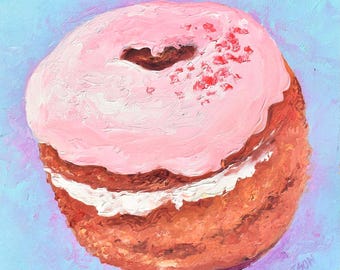 Original Donut Oil Painting, Cake Food Art, kitchen wall decor, patisserie art.
