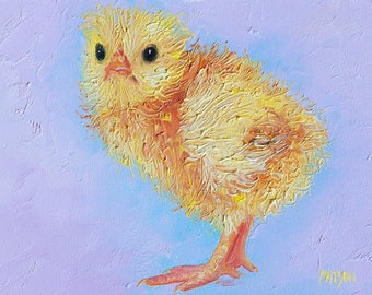 Original Chicken Oil Painting, framed Baby Nursery Wall Art, farm animal wall decor.