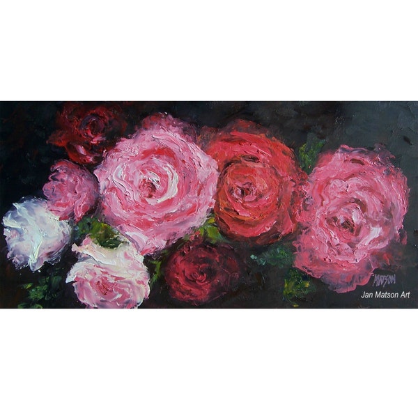 ROSE paintings, red roses painting, original, oil, flower paintings, shabby chic painting, interior design, wall art, Etsy art, Jan Matson