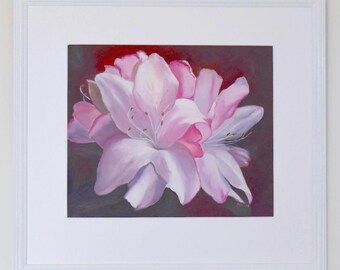 Pink flower painting, Original Oil, Azaleas Floral Wall Art, gift for her, Mother's Day.