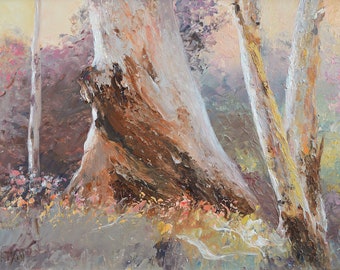 Australian bush landscape oil painting, Framed, impressionist gum trees, country scene, outback, Australian artist, Jan Matson